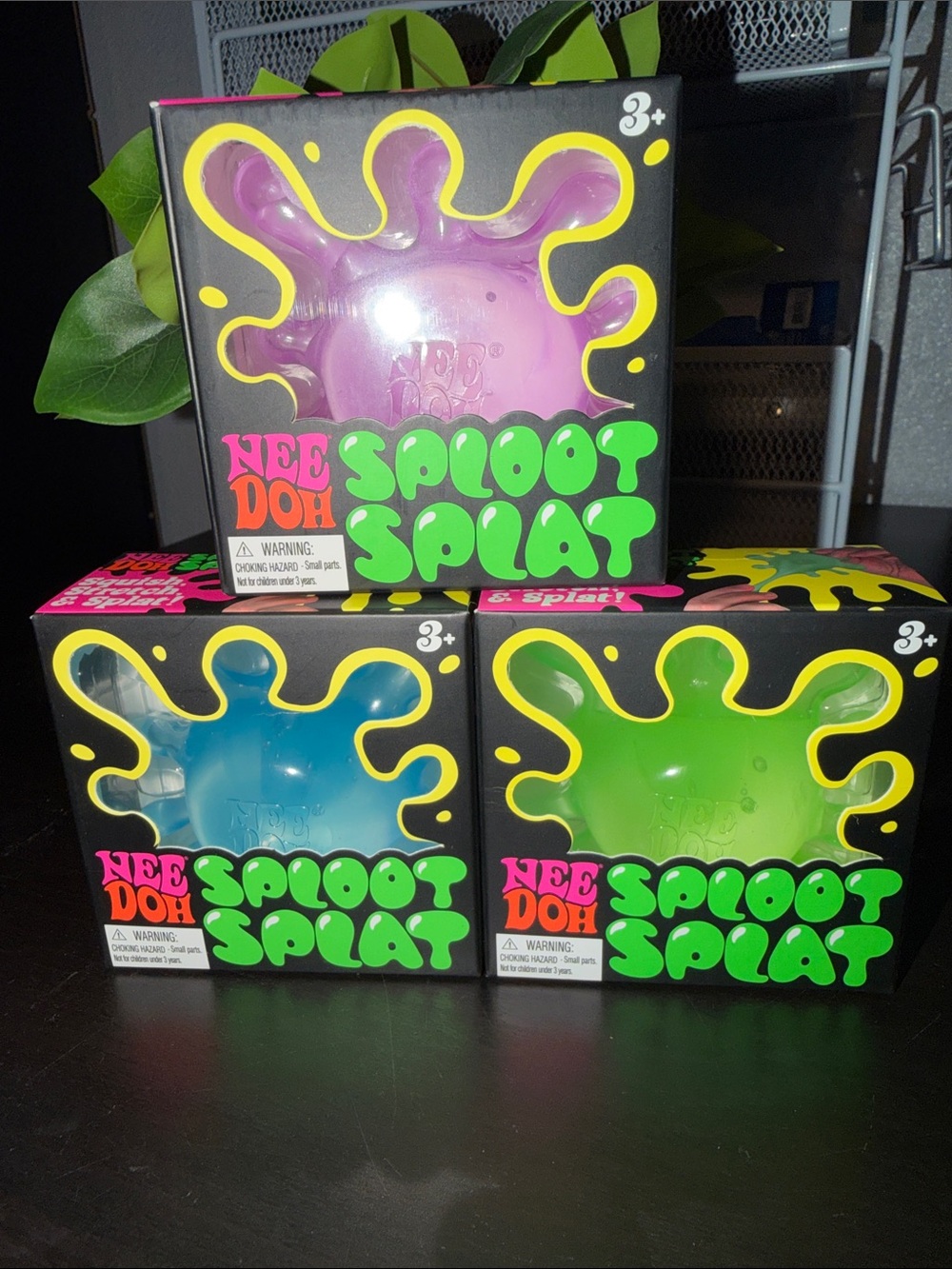 Three 3 NeeDoh Sploot Splat Kids StressToy - Purple, Blue, Green Authentic